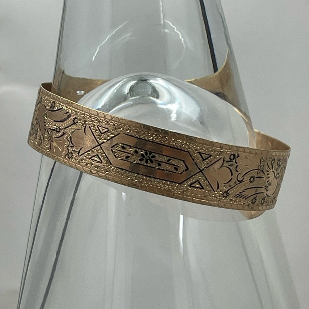 Antique Victorian Edwardian Bird Etched Buckle Bracelet Adjustable Gold Filled